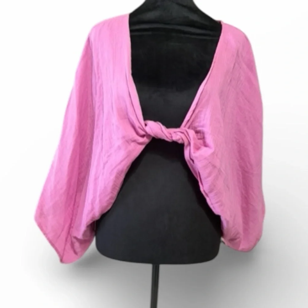 Free People Linen Twist Front Cropped Top in Orchid, Magenta OS - Picture 7 of 9